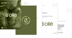 Visual representation of E-OilÉ project identity including logos, colours, and design elements.